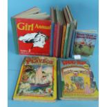 A group of children's annuals: Playbox 1949, Radio Fun 1950, Girl no.s 2, 7 & 8, and others.