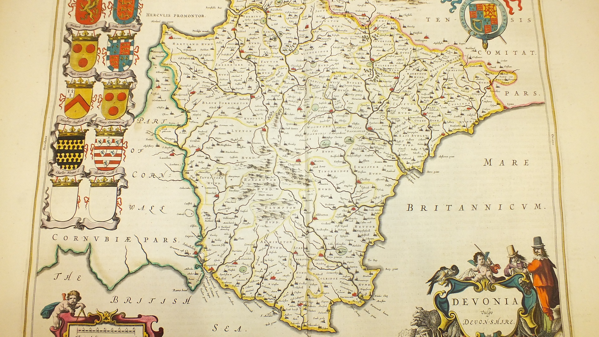 Two 18th century unframed hand-coloured maps of Devonia, together with coats of arms and Royal - Image 23 of 27