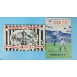 A 1951 Blackpool v Newcastle FA Cup Final programme, (staples rusty) and an Evening Chronicle