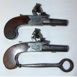 A pair of 18th century flintlock pocket pistols by Brasher, London, with 4.5cm turn-off barrels,