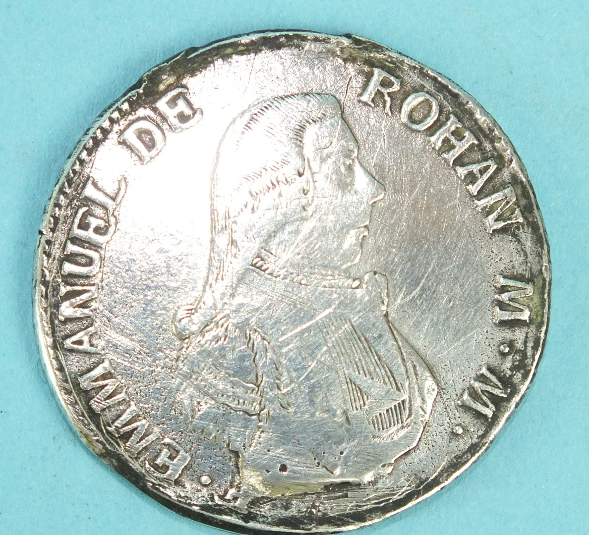 A 1796 Emmanuel De Rohan 2-Scudi Malta silver coin. - Image 2 of 2