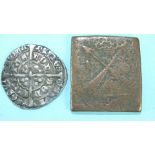 An Edward III hammered silver groat and a Gustaf II Adolf 1611-1632 Swedish one Ore, 1626 one