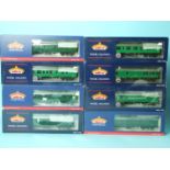 Bachmann, eight boxed BR Mk1 coaches, (green), (8).