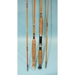 A J S Sharps of Aberdeen two-piece split cane trout fly rod "The Featherweight", 8ft 6", in bag,