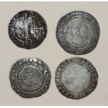 A collection of four Queen Elizabeth I silver hammered coins, including a 1569 sixpence, 2x 1580