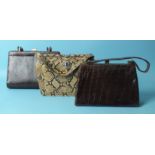 Two snakeskin handbags, a crocodile skin handbag and various other handbags, (all a/f), (10).