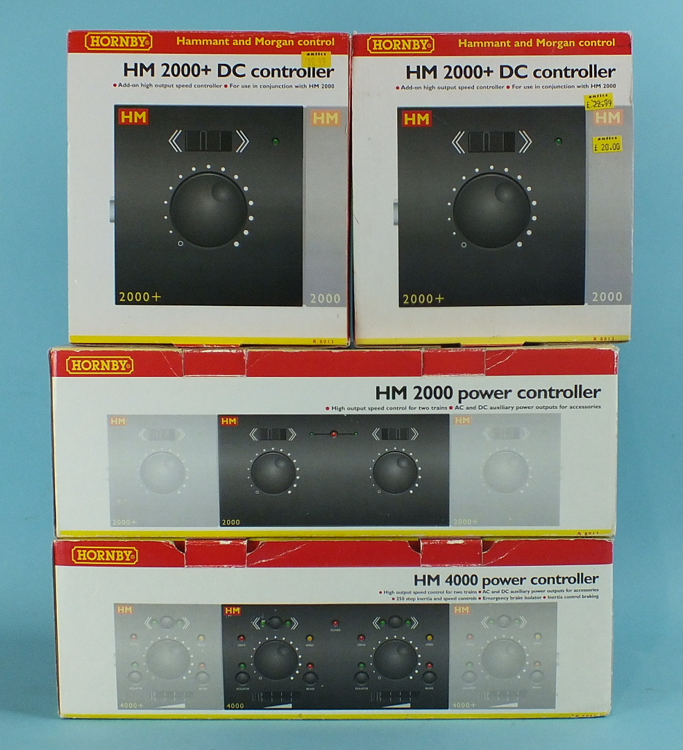 Hornby, power controllers: HM4000, HM2000 and two HM2000+ DC, all boxed and a collection of