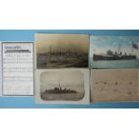 An SS Titanic postcard, "Nearer My God, To Thee!", two RP cards of battleships, HMS Lee and HMS