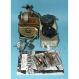 A J W Young Ambidex spinning reel, in box, with instruction booklet, a Sharps 3¼" reel "The Gordon",