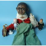 A German doll's house doll with bisque shoulder head and lower limbs, 12.5cm, a small celluloid