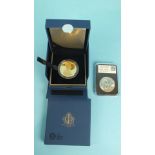 A Royal Mint 2012 gold-plated silver proof The Queen's Diamond Jubilee £5 coin, with certificate and