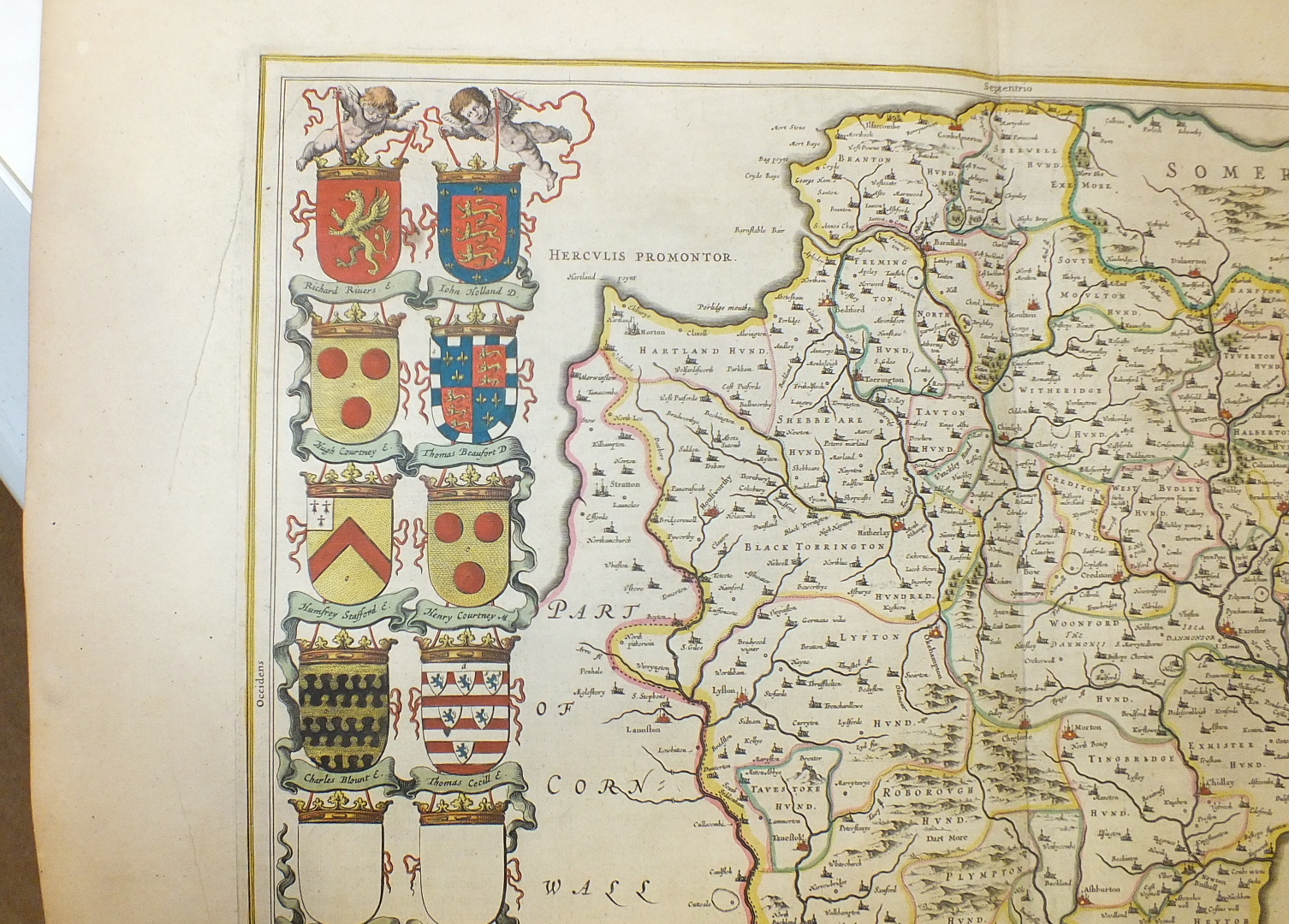 Two 18th century unframed hand-coloured maps of Devonia, together with coats of arms and Royal - Image 10 of 27