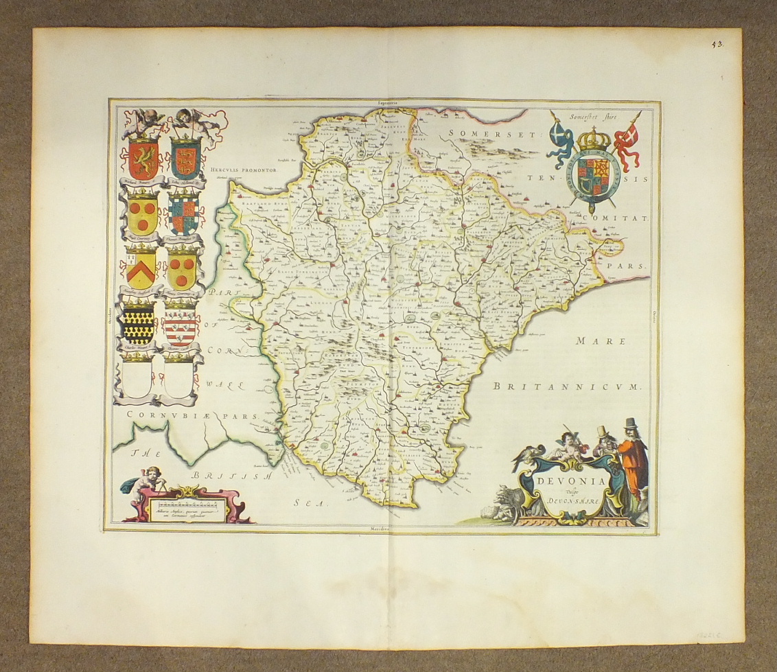 Two 18th century unframed hand-coloured maps of Devonia, together with coats of arms and Royal - Image 2 of 27