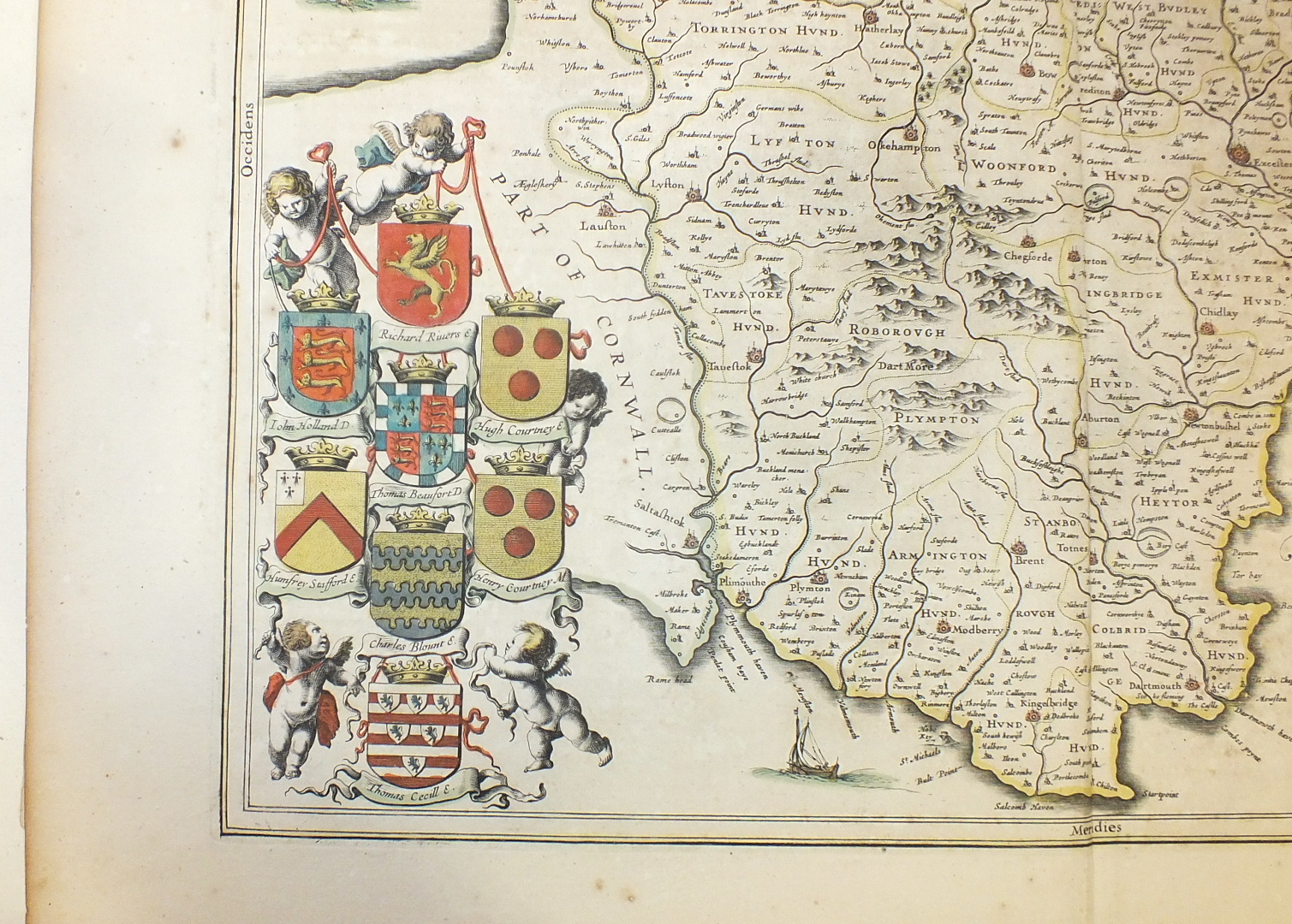 Two 18th century unframed hand-coloured maps of Devonia, together with coats of arms and Royal - Image 13 of 27