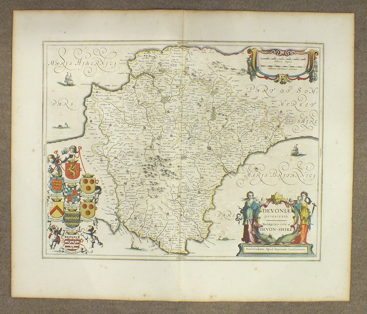 Two 18th century unframed hand-coloured maps of Devonia, together with coats of arms and Royal - Image 4 of 27