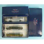 Bachmann, Lilliput HO L112803 Diesel-Aussichtstriebwagon DRG and L350081 2-car wagon set, both