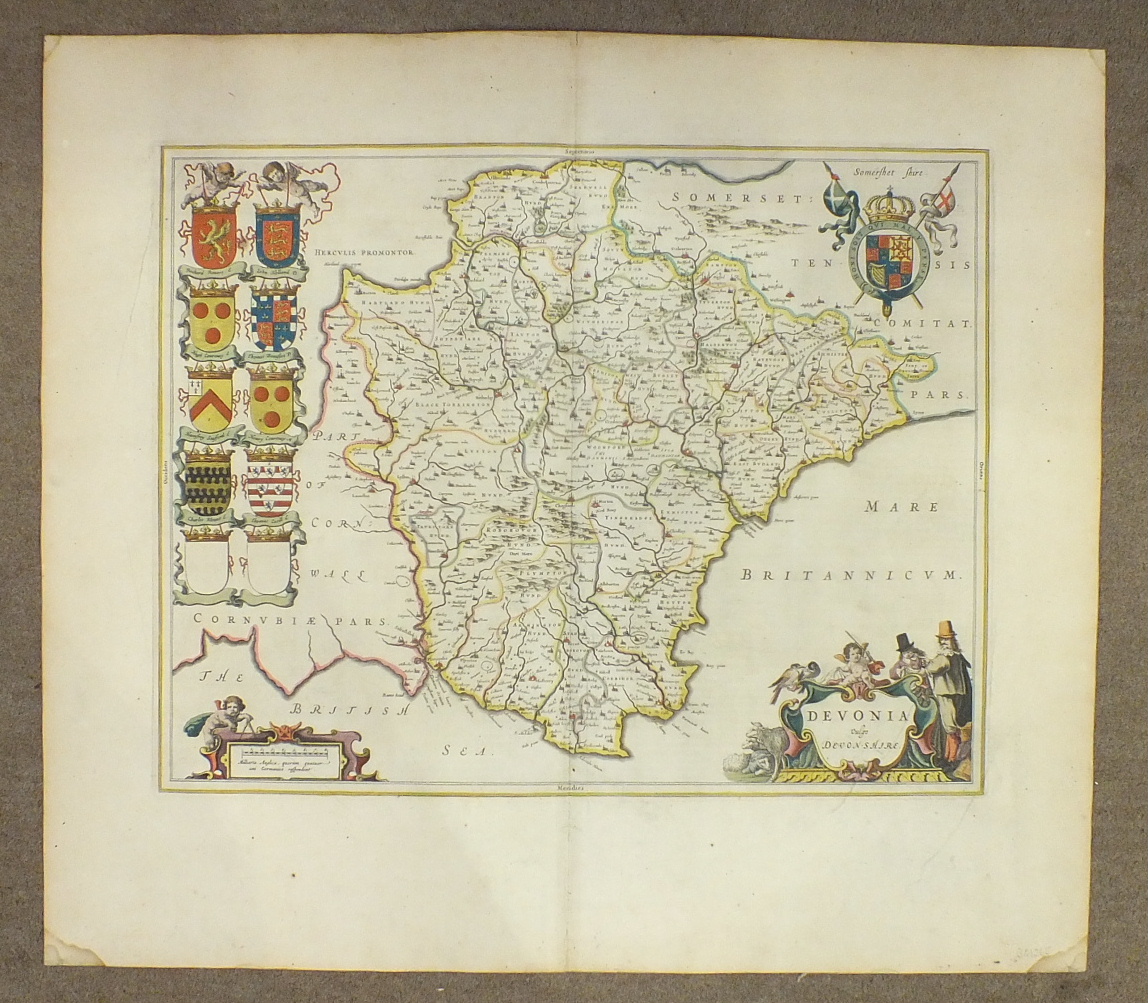 Two 18th century unframed hand-coloured maps of Devonia, together with coats of arms and Royal - Image 5 of 27