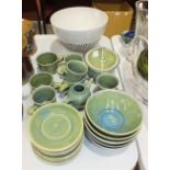 Twenty-two pieces of Taena Pottery mottled green and blue breakfast ware and other ceramics.