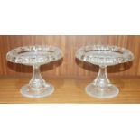 A pair of 19th century cut and frosted glass tazzas, with turn-over rims and star-cut bases, (2).