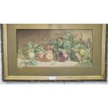 F J Snell, 'Still Life, Apples', a signed watercolour, 24 x 50cm and other pictures and prints.