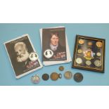 A George III 1797 bronze cartwheel 2d, a George IV 1822 crown, a silver proof Guernsey 2007 £5 coin,