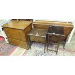 An oak chest of three drawers, 80cm wide, a drop-leaf table and other items.