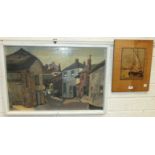 June Woolley, 'Courtyard, Moretonhampstead', a signed oil on board, 49 x 74.5cm, titled verso and