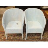 Two Lloyd Loom blue-painted bedroom armchairs, (2).