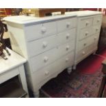 A Late-Victorian painted pine rectangular chest of two short and three long drawers, on turned legs,