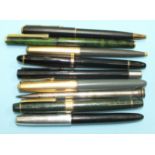 A sterling silver 'Eversharp' propelling pencil, (a/f), five various fountain pens, spectacles and