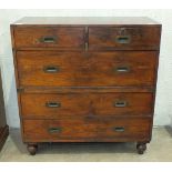 A Victorian teak two-part military chest by Army & Navy CSL, comprising two short and three long