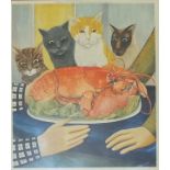 After Beryl Cook, (British, 1926-2008), 'Four Hungry Cats', a polychrome print, signed in pencil