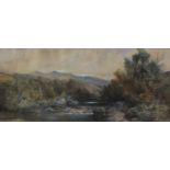 William Widgery (1822-1893) FISHERMAN IN A MOORLAND STREAM Watercolour, signed, 50 x 101cm and a