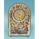 A floral micro-mosaic and gilt metal strut clock, the circular dial decorated with a cherub in a