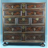 A late-17th/early-18th century laburnum and hardwood chest, the rectangular top above four long