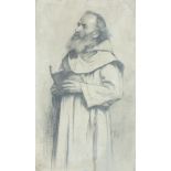 Sara Wells Page (British, 1855-1943) STUDY OF A MONK READING A BIBLE Pencil sketch, signed, 50 x