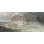 C E BrittanSnr (1837-1888) ROCKY COASTLINE Watercolour, signed, indistinctly-dated, 21 x 44cm.