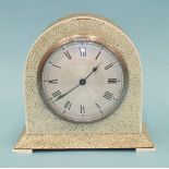 A mid-20th century shagreen finished mantel clock of plain arch design, with Swiss Buren key-wind