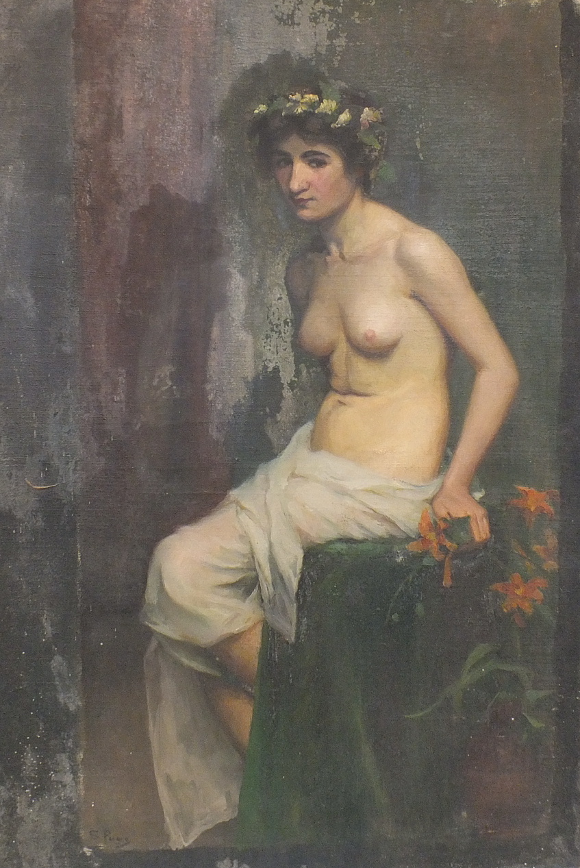 Sara Wells Page (British, 1855-1943) STUDY OF A YOUNG GIRL, NAKED TO THE WAIST AND WEARING A GARLAND