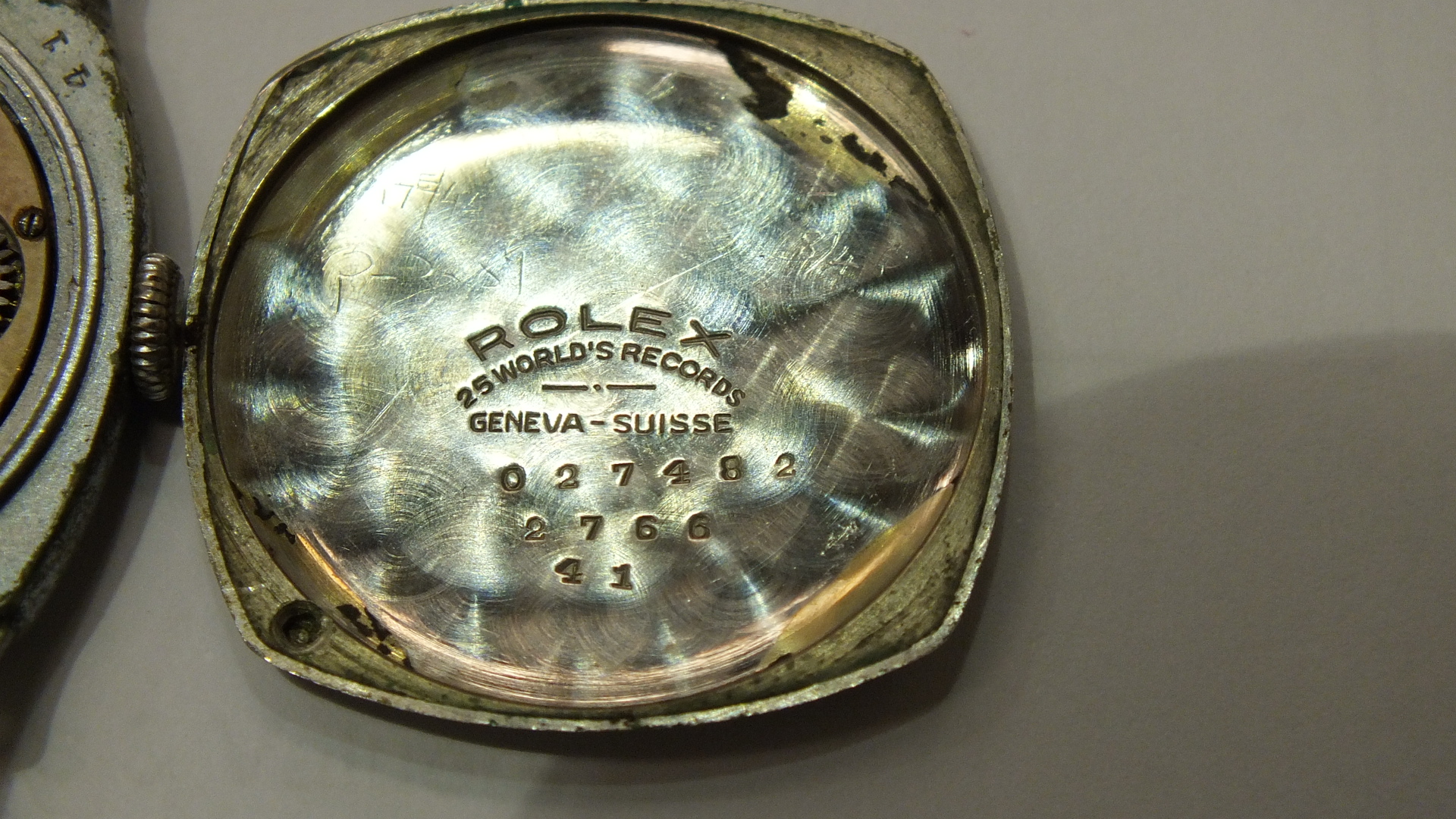 Rolex, a steel-cased cushion-shaped wrist watch c1930's with Arabic numerals and seconds subsidiary, - Image 2 of 5