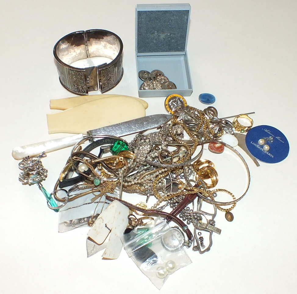 A ladies gold-plated Longines wrist watch and a quantity of costume jewellery.