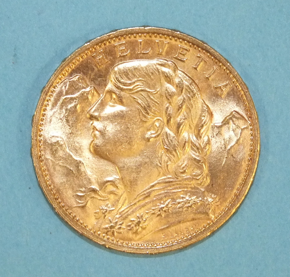 A Swiss Vreneli 20-Franc gold coin, 1913. - Image 2 of 2