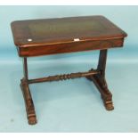 A George IV rosewood small centre table, the rectangular top with later inset writing surface, plain