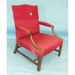 A George III mahogany 'Gainsborough'-style armchair with swept arms, on chamfered and moulded legs