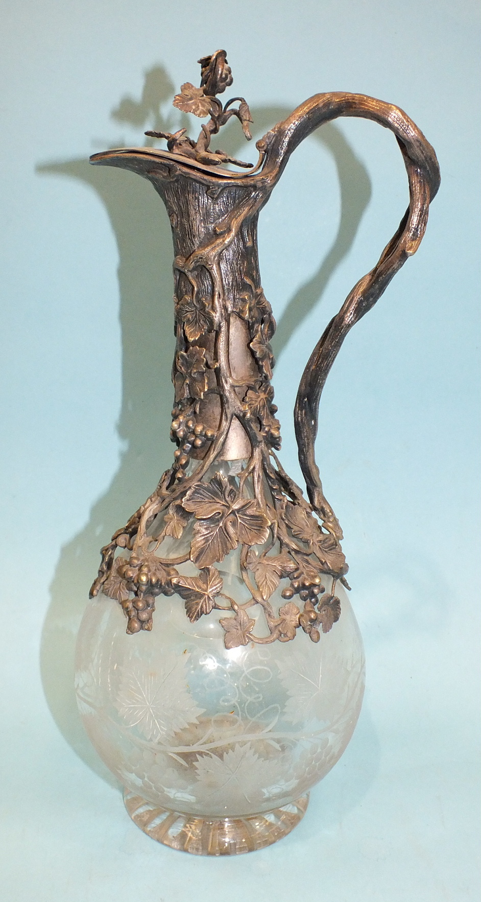 A Late-Victorian glass decanter and stopper, the decanter of tapering waisted form, with embossed - Image 2 of 2