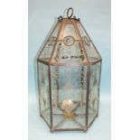 An 18th/19th century etched glass lantern of hexagonal leaded form, decorated with flowers and