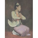 •Sir Gerald Festus Kelly PRA (British, 1879-1972) BURMESE DANCING GIRL Oil on board, indistinctly-