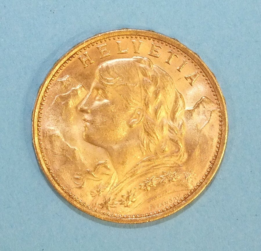 A Swiss Vreneli 20-Franc gold coin, 1927. - Image 2 of 2