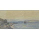 F J Widgery (1861-1942) FISHING BOATS OFF MOUNT BATTEN Watercolour, signed, 35.5 x 73.5cm.