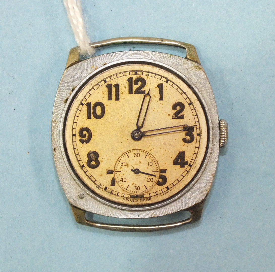 Rolex, a steel-cased cushion-shaped wrist watch c1930's with Arabic numerals and seconds subsidiary,